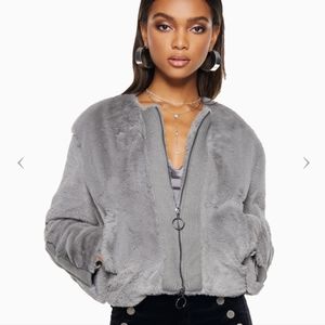 Ramy Brook ☆ Womens Paola Faux Fur Coat Jacket Outerwear ☆ Slate Grey ☆ XS